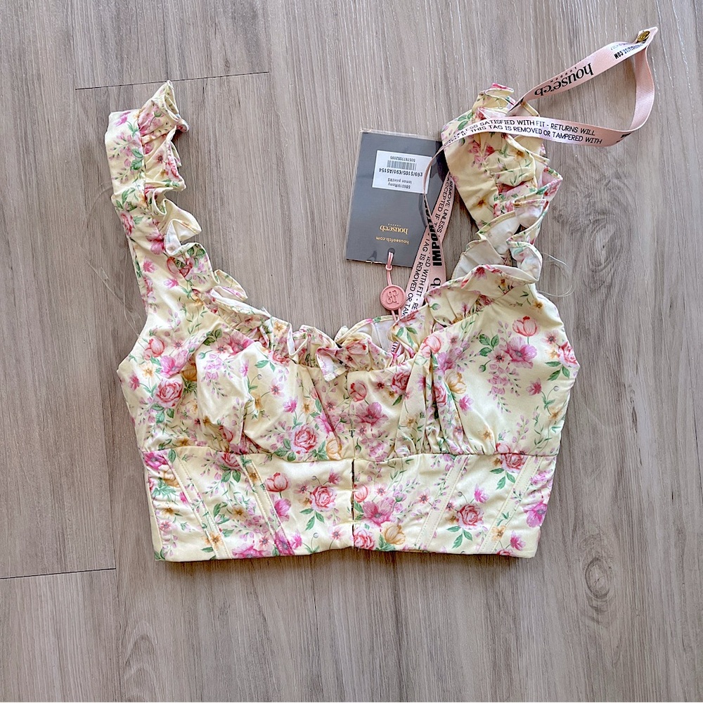 How of CB Remy lemon yellow bustier corset crop top